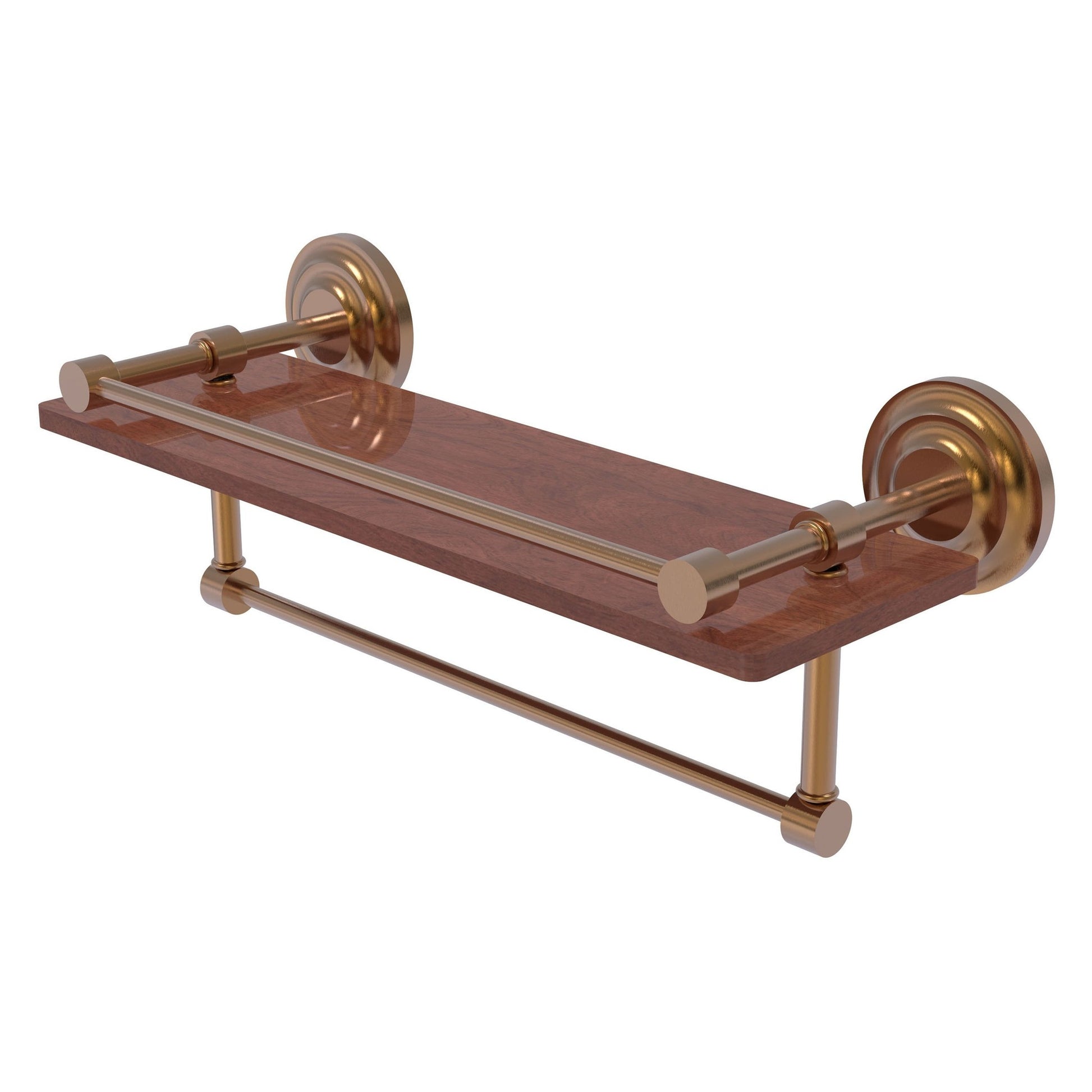 Allied Brass Que New 16" x 5" Brushed Bronze Solid Brass 16-Inch IPE Ironwood Shelf With Gallery Rail and Towel Bar