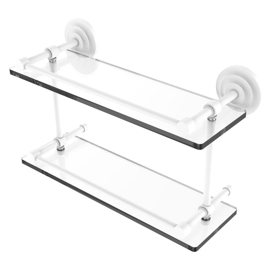 Allied Brass Que New 16" x 5" Matte White Solid Brass 16-Inch Double Glass Shelf With Gallery Rail