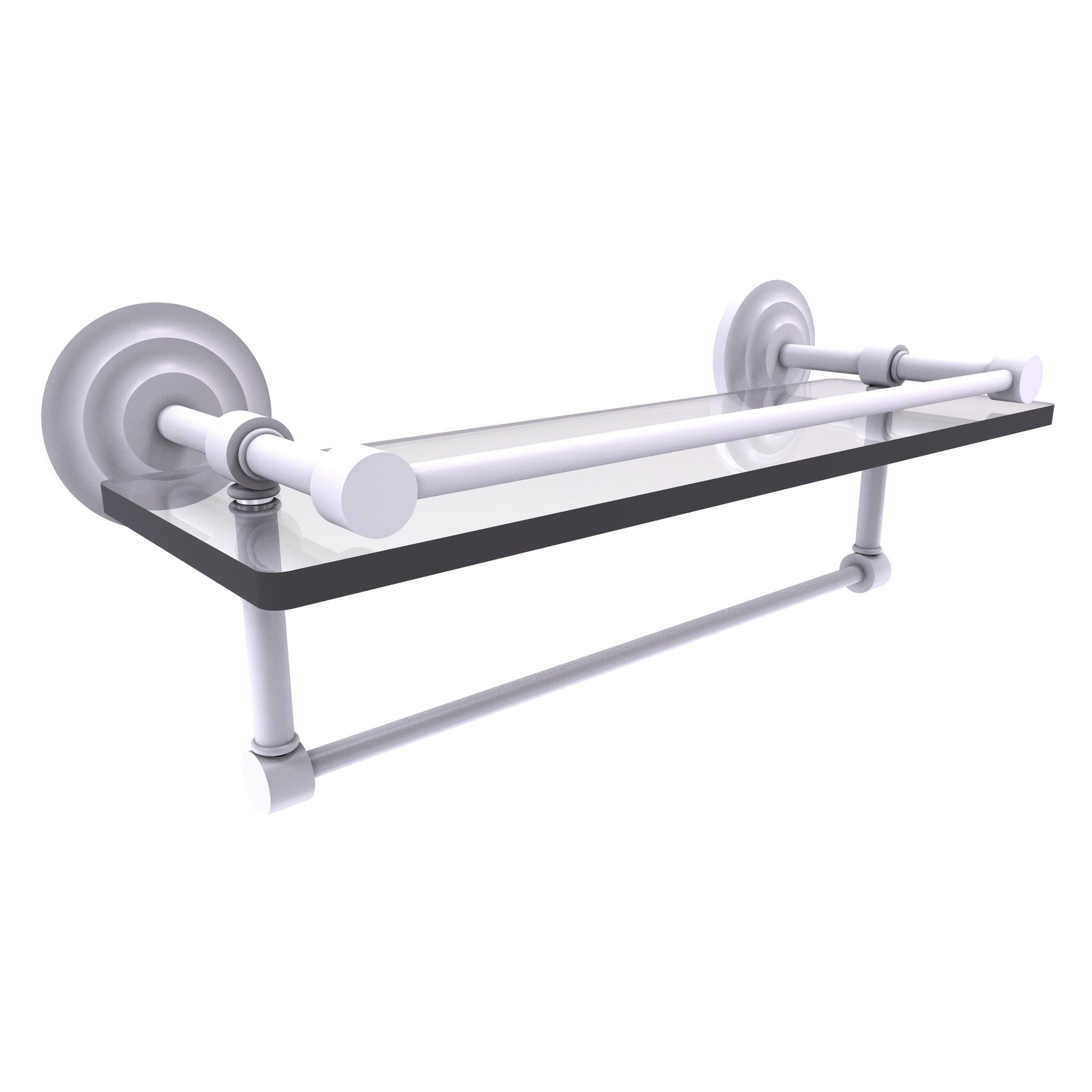 Allied Brass Que New 16" x 5" Matte White Solid Brass 16-Inch Gallery Glass Shelf With Towel Bar