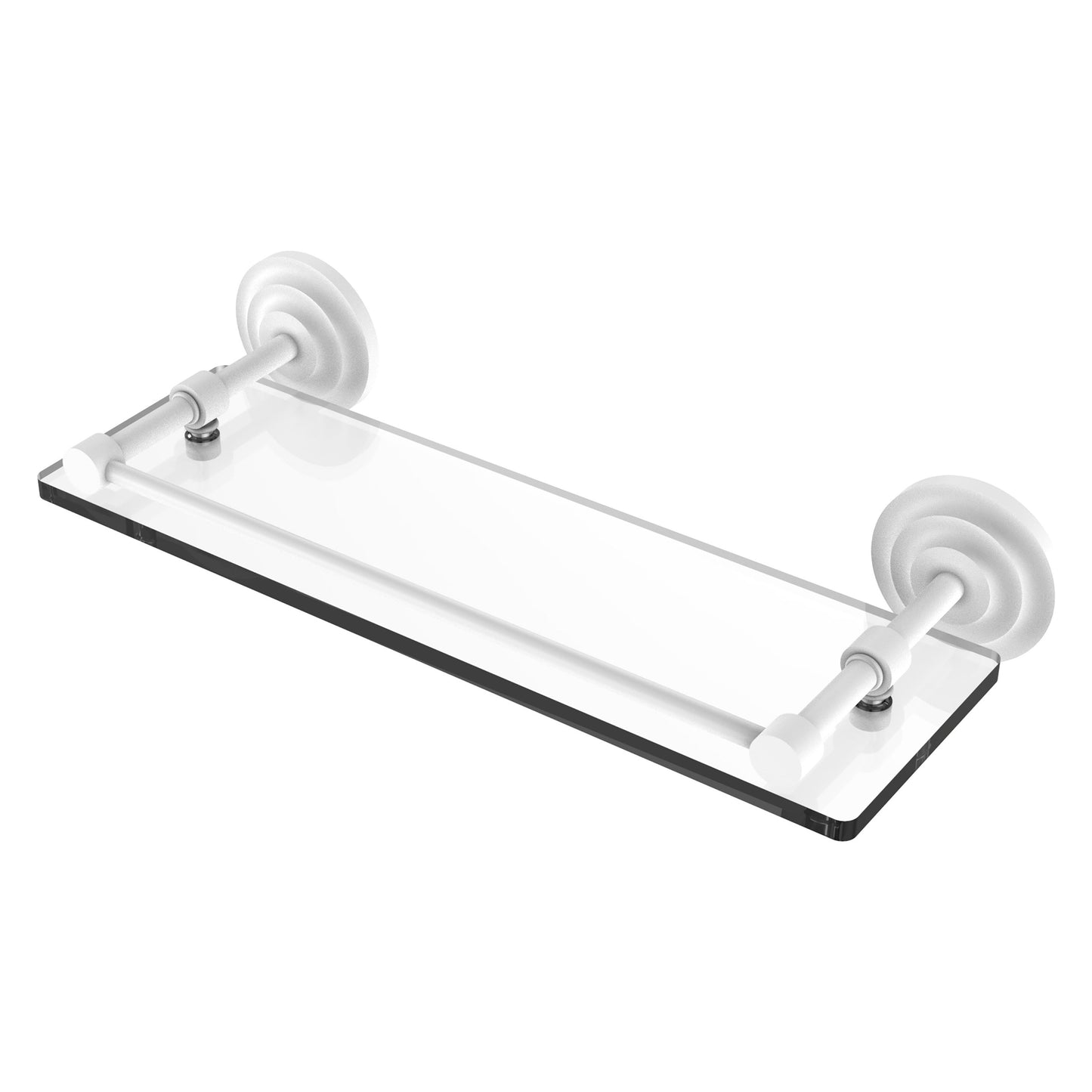 Allied Brass Que New 16" x 5" Matte White Solid Brass 16-Inch Tempered Glass Shelf With Gallery Rail