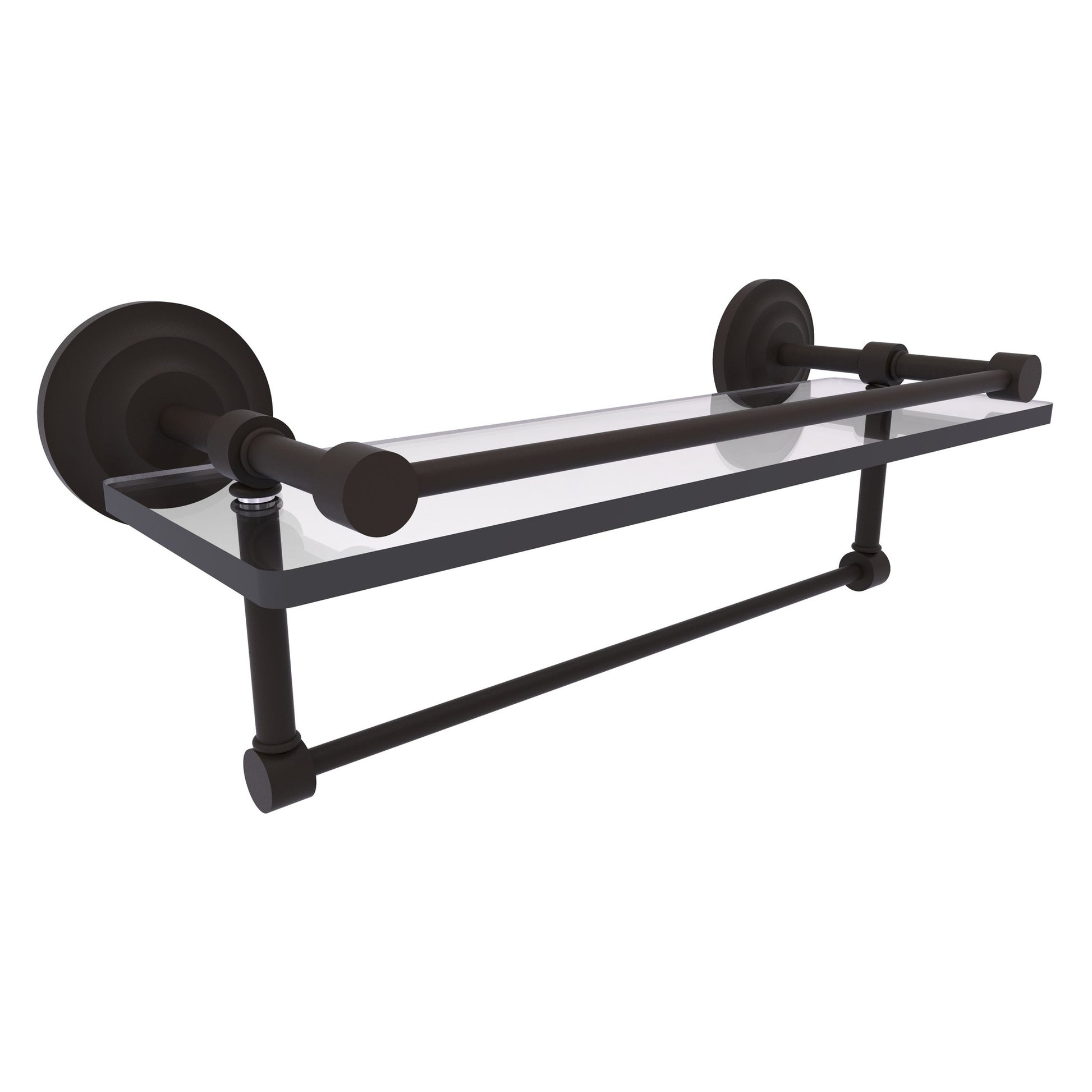 Allied Brass Que New 16" x 5" Oil Rubbed Bronze Solid Brass 16-Inch Gallery Glass Shelf With Towel Bar