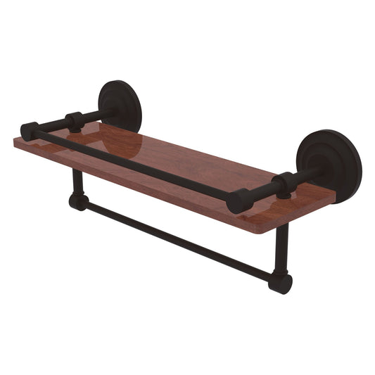 Allied Brass Que New 16" x 5" Oil Rubbed Bronze Solid Brass 16-Inch IPE Ironwood Shelf With Gallery Rail and Towel Bar