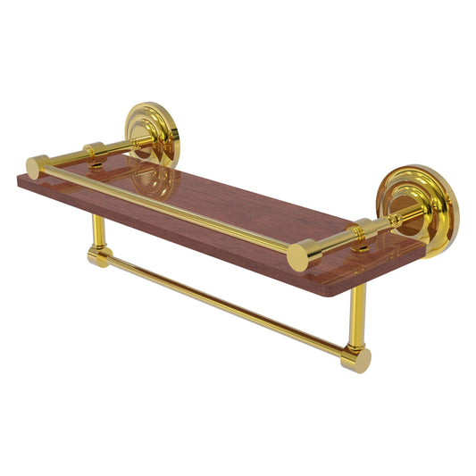 Allied Brass Que New 16" x 5" Polished Brass Solid Brass 16-Inch IPE Ironwood Shelf With Gallery Rail and Towel Bar