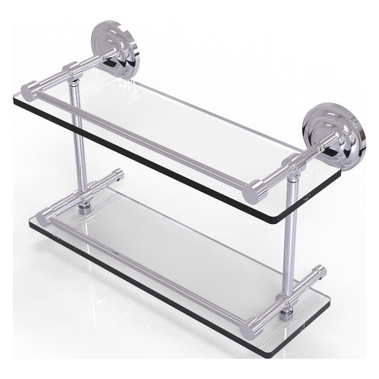 Allied Brass Que New 16" x 5" Polished Chrome Solid Brass 16-Inch Double Glass Shelf With Gallery Rail