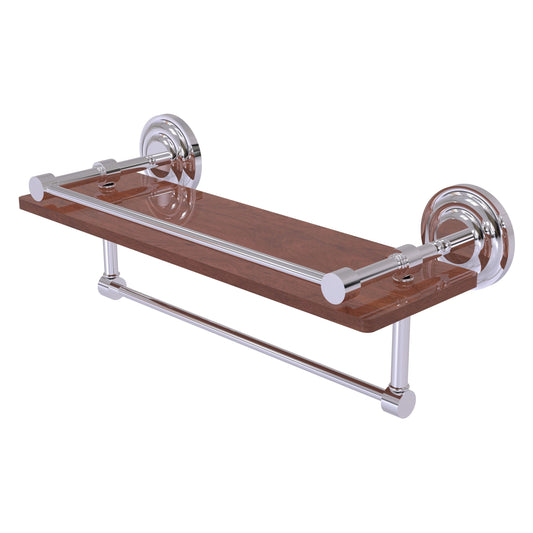 Allied Brass Que New 16" x 5" Polished Chrome Solid Brass 16-Inch IPE Ironwood Shelf With Gallery Rail and Towel Bar