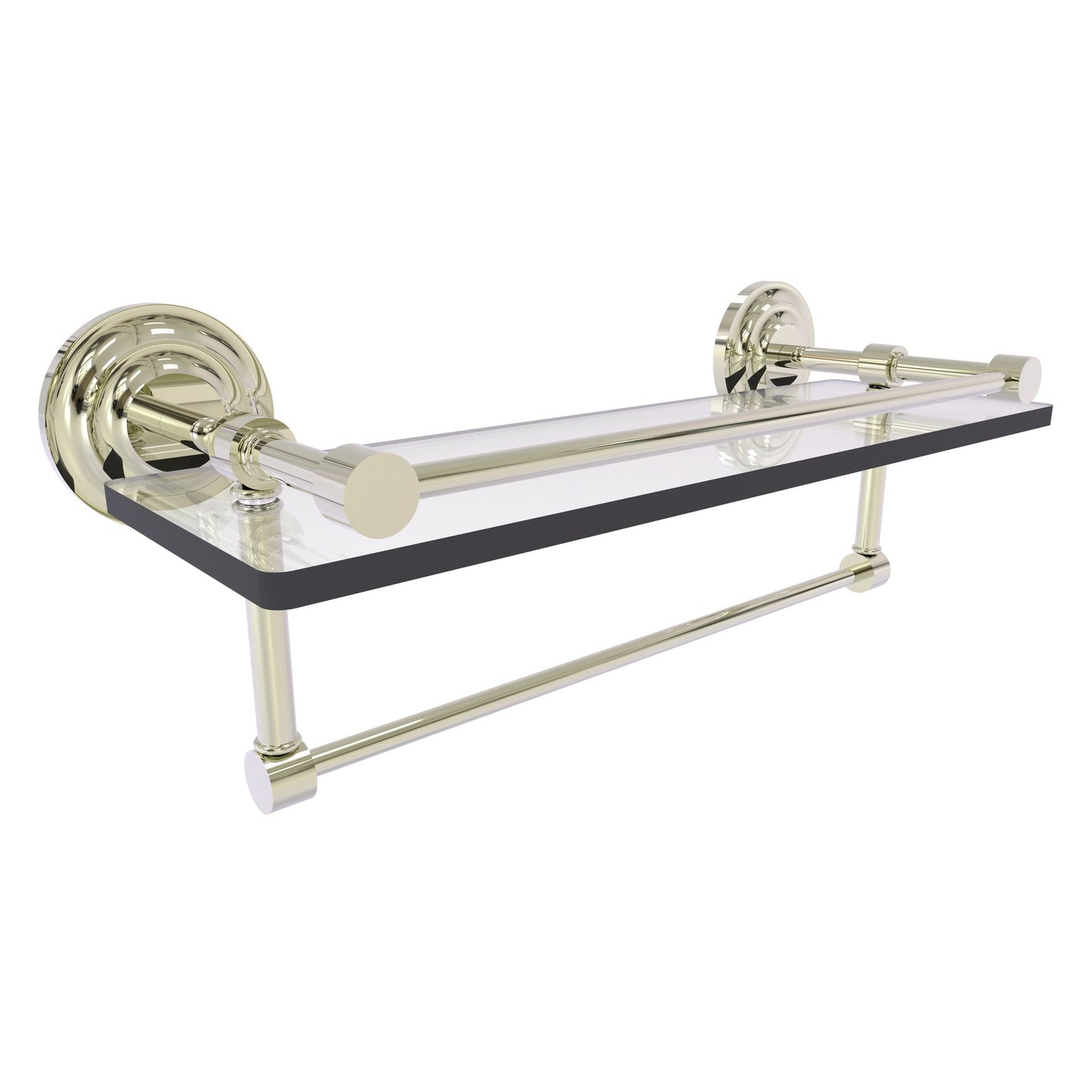 Allied Brass Que New 16" x 5" Polished Nickel Solid Brass 16-Inch Gallery Glass Shelf With Towel Bar