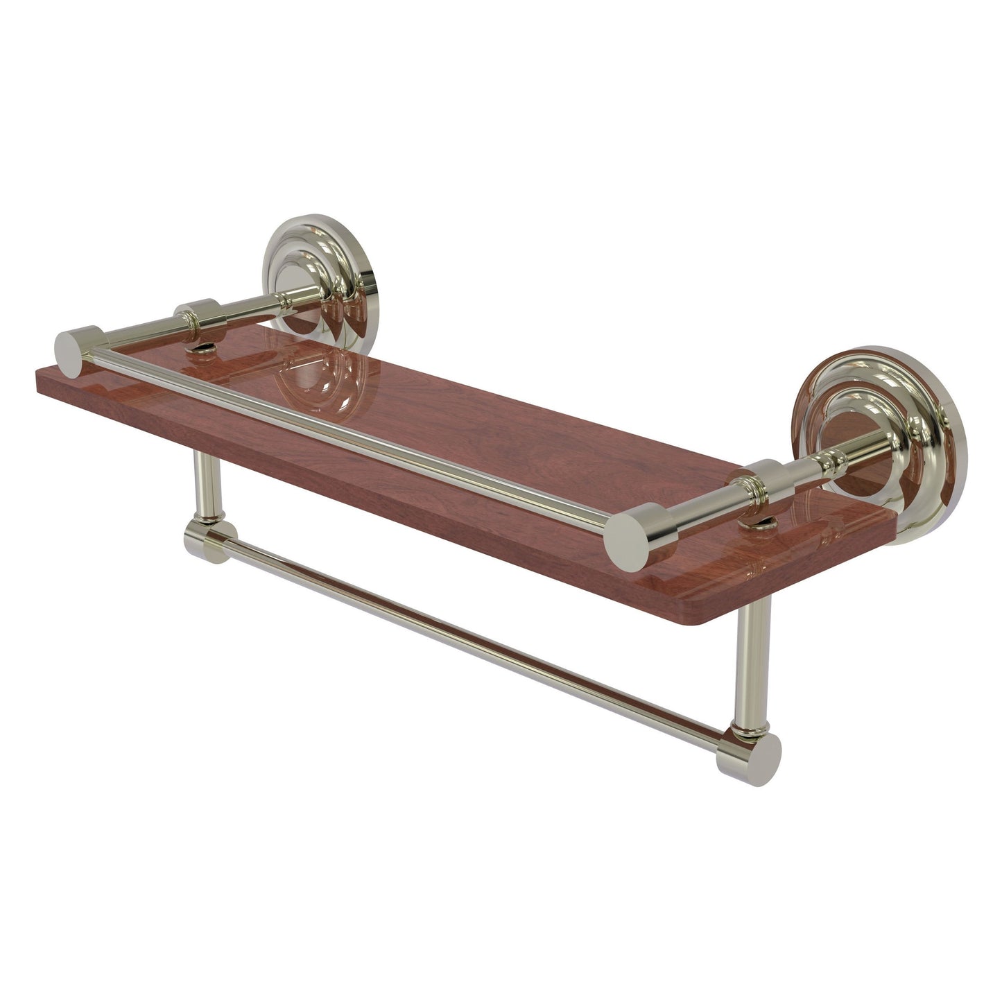 Allied Brass Que New 16" x 5" Polished Nickel Solid Brass 16-Inch IPE Ironwood Shelf With Gallery Rail and Towel Bar