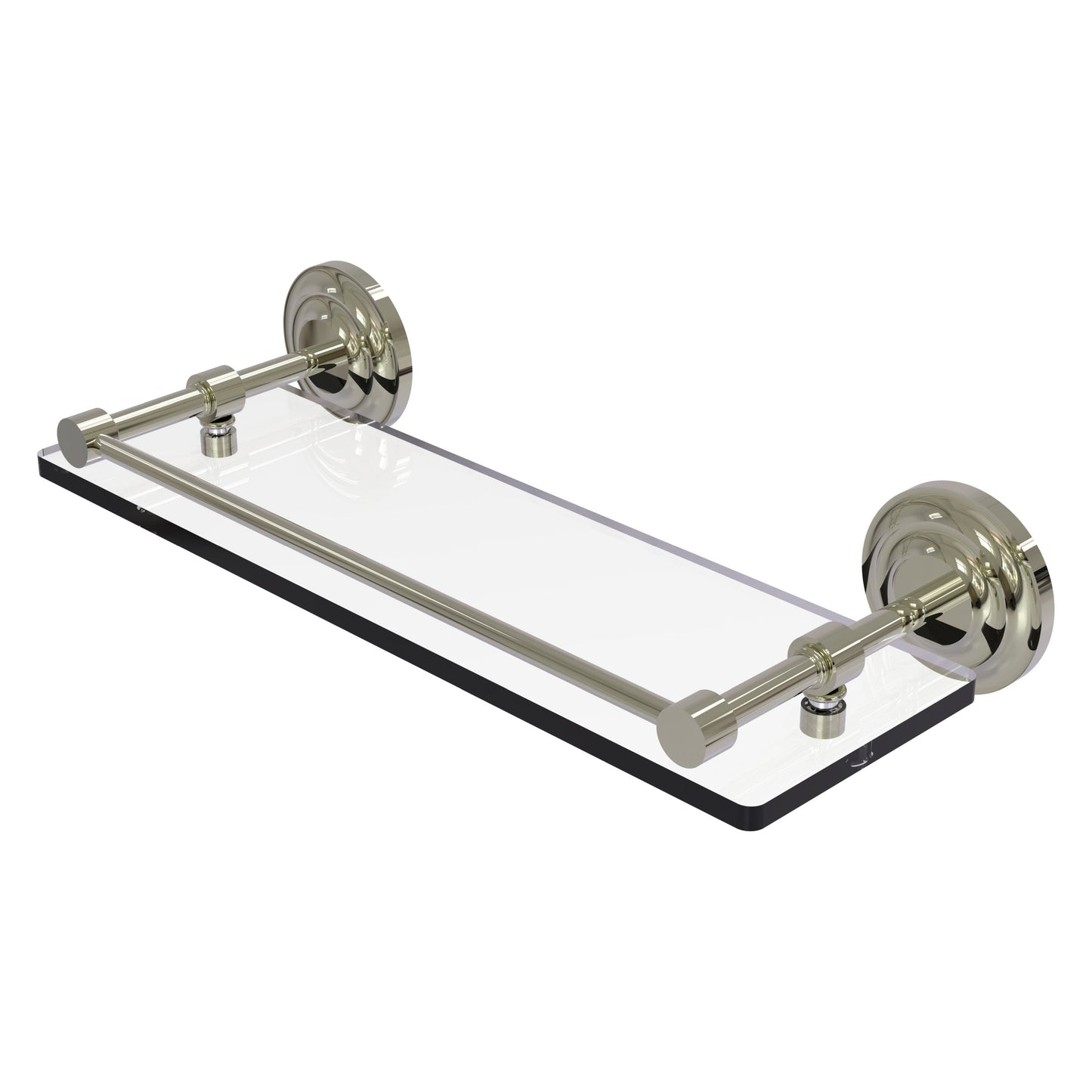 Allied Brass Que New 16" x 5" Polished Nickel Solid Brass 16-Inch Tempered Glass Shelf With Gallery Rail