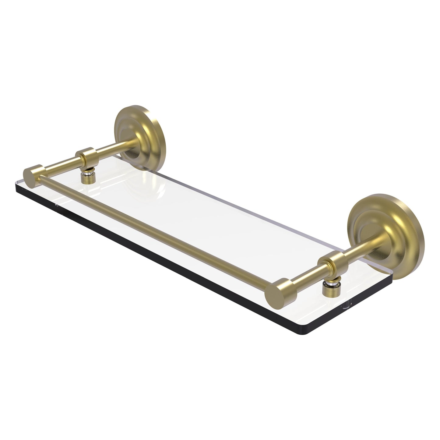 Allied Brass Que New 16" x 5" Satin Brass Solid Brass 16-Inch Tempered Glass Shelf With Gallery Rail