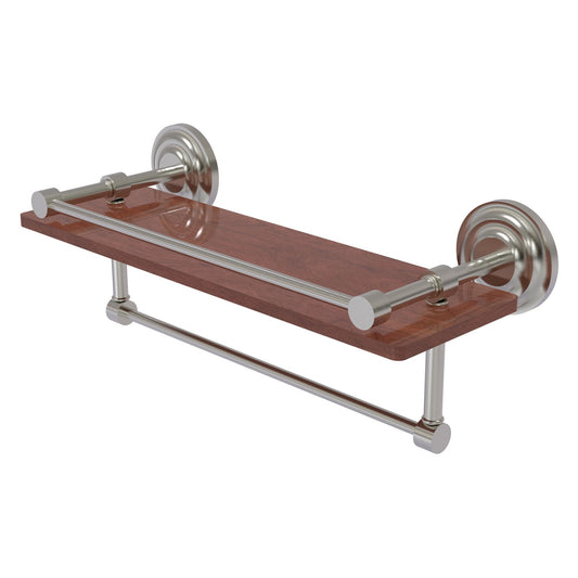 Allied Brass Que New 16" x 5" Satin Nickel Solid Brass 16-Inch IPE Ironwood Shelf With Gallery Rail and Towel Bar