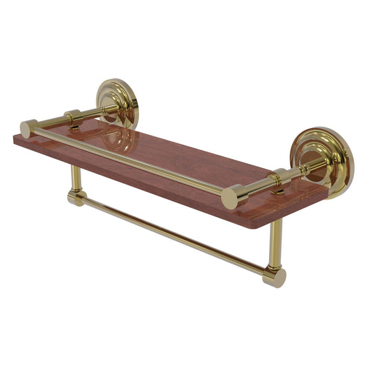 Allied Brass Que New 16" x 5" Unlacquered Brass Solid Brass 16-Inch IPE Ironwood Shelf With Gallery Rail and Towel Bar