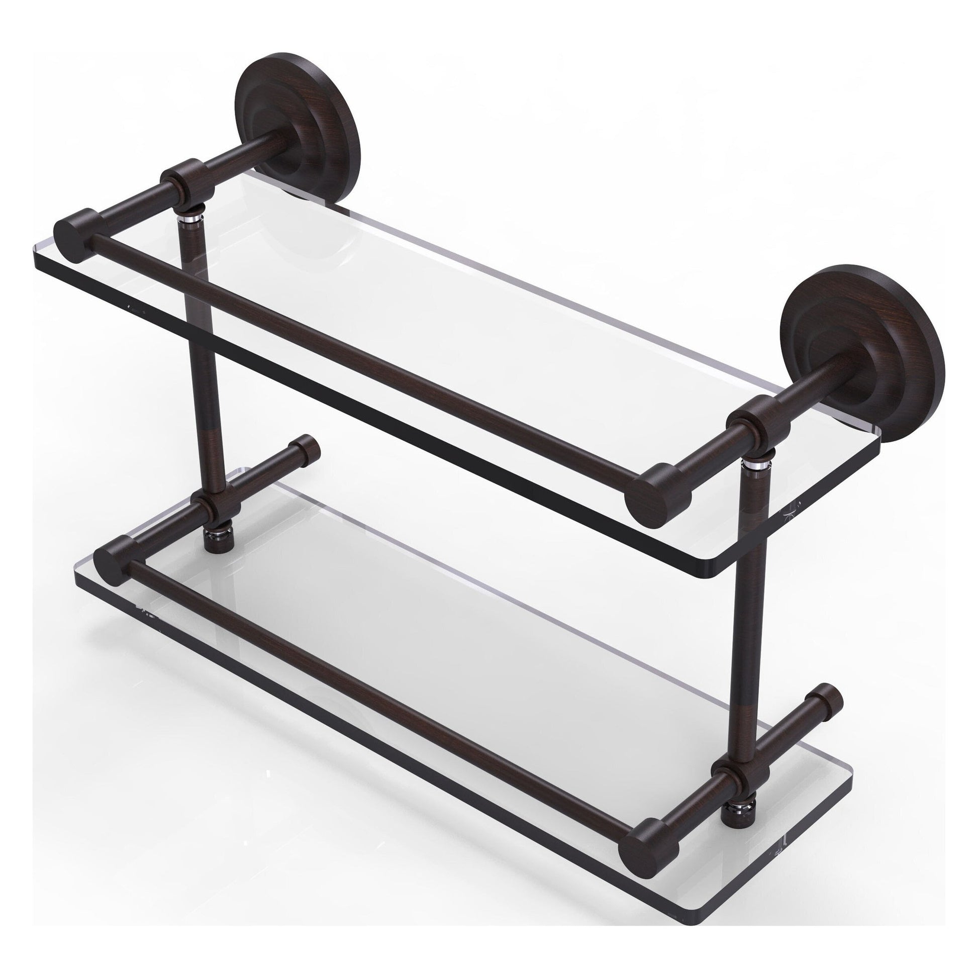 Allied Brass Que New 16" x 5" Venetian Bronze Solid Brass 16-Inch Double Glass Shelf With Gallery Rail