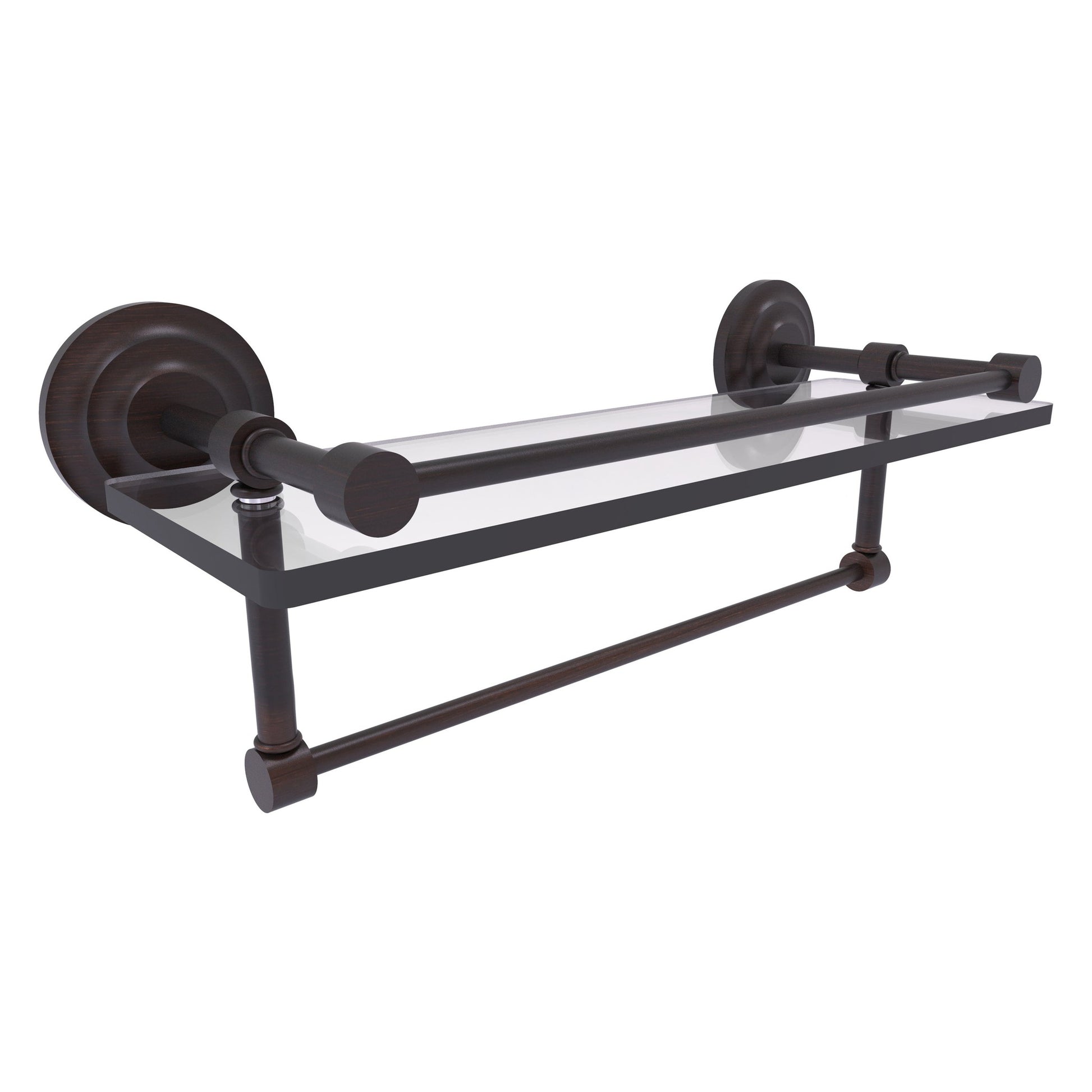 Allied Brass Que New 16" x 5" Venetian Bronze Solid Brass 16-Inch Gallery Glass Shelf With Towel Bar