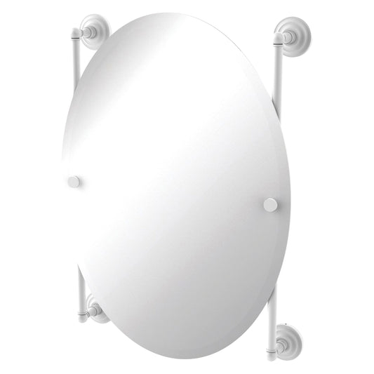 Allied Brass Que New 21" x 3.8" Matte White Solid Brass Oval Frameless Rail Mounted Mirror