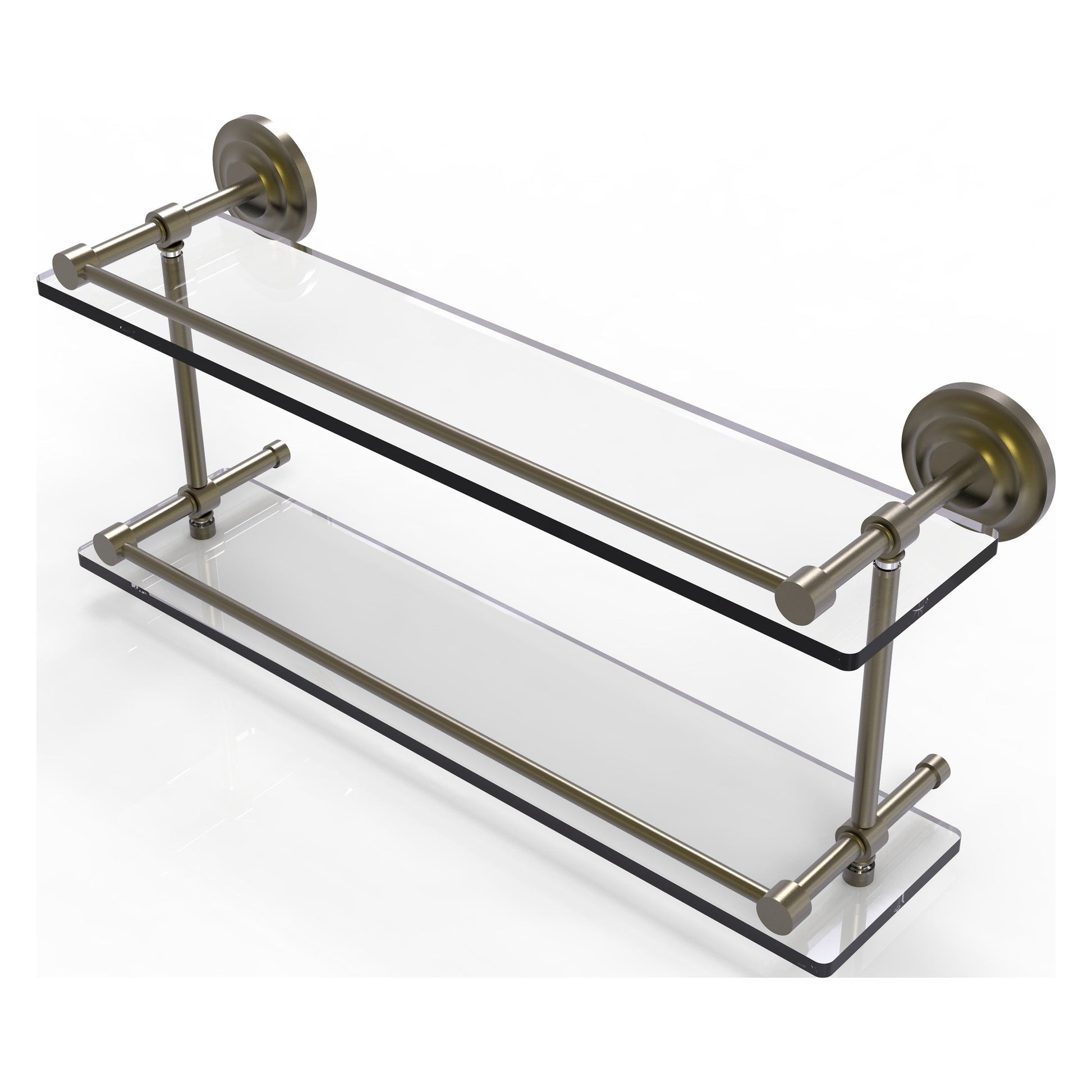 Allied Brass Que New 22" x 5" Antique Brass Solid Brass 22-Inch Double Glass Shelf With Gallery Rail