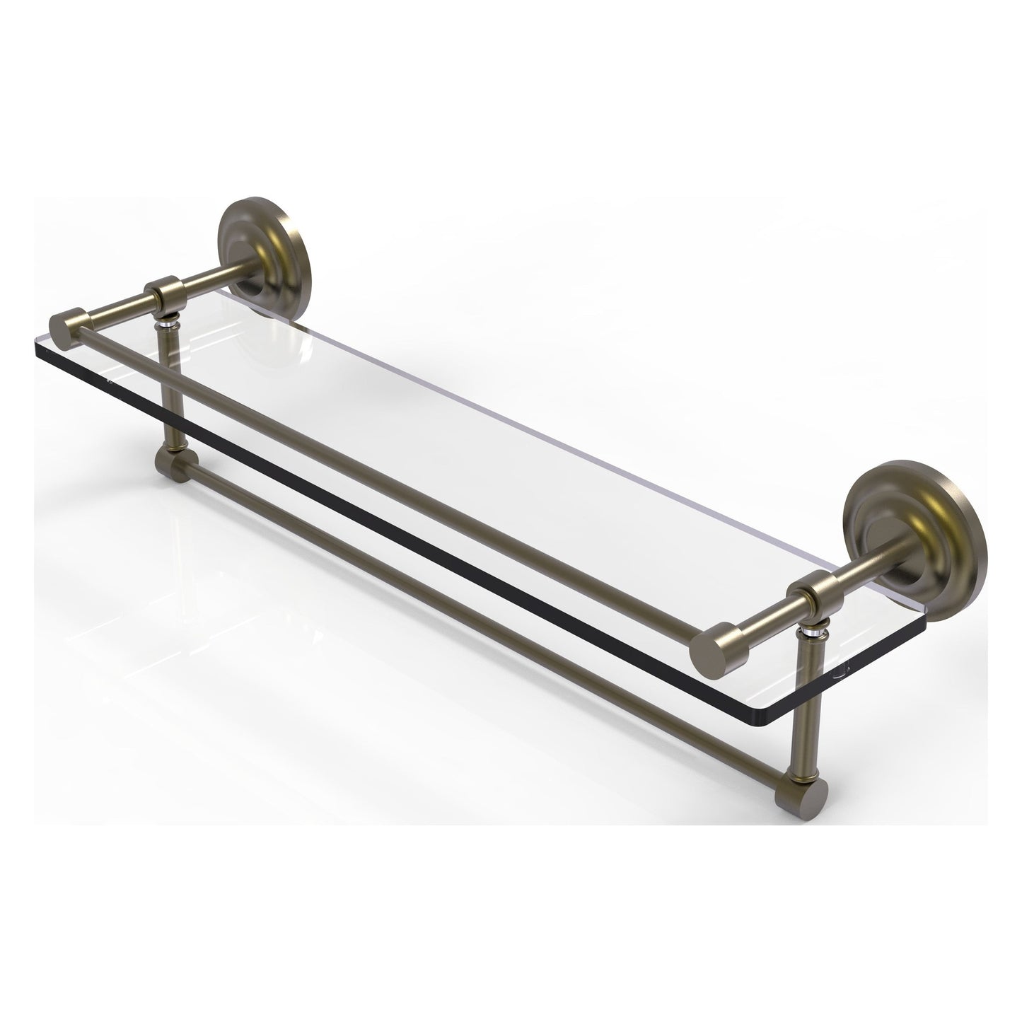 Allied Brass Que New 22" x 5" Antique Brass Solid Brass 22-Inch Gallery Glass Shelf With Towel Bar