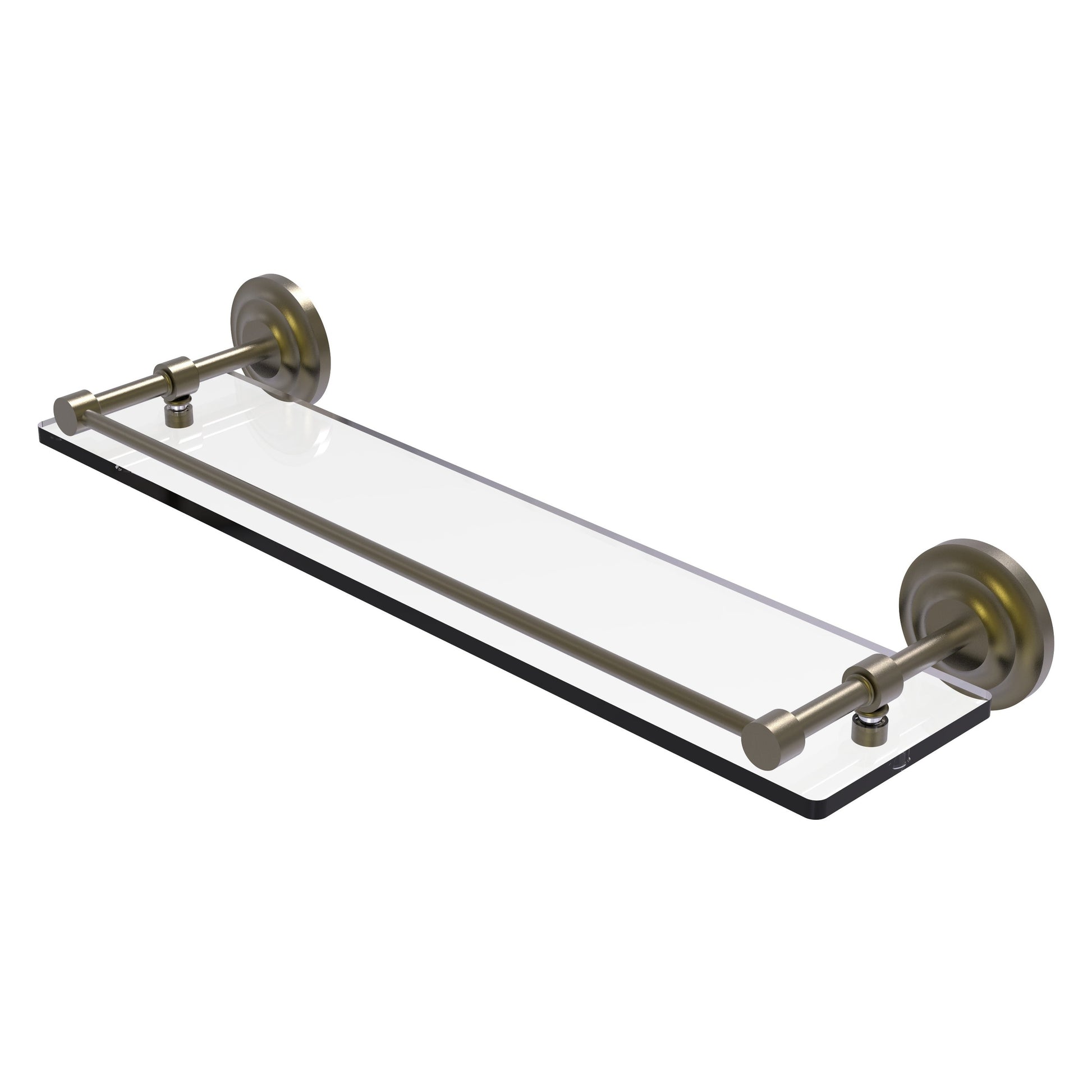 Allied Brass Que New 22" x 5" Antique Brass Solid Brass 22-Inch Tempered Glass Shelf With Gallery Rail