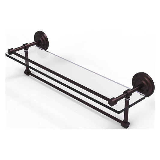 Allied Brass Que New 22" x 5" Antique Bronze Solid Brass 22-Inch Gallery Glass Shelf With Towel Bar