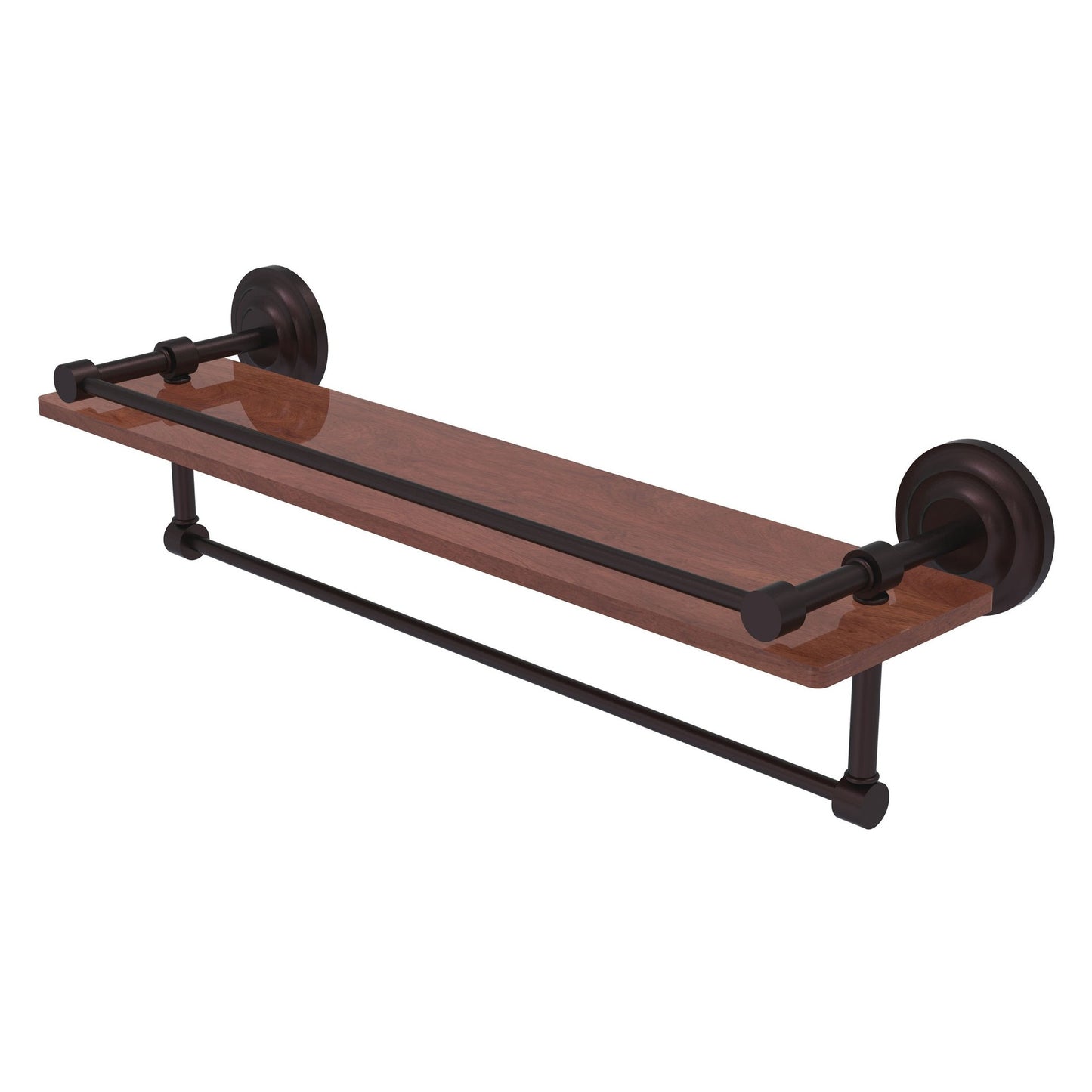 Allied Brass Que New 22" x 5" Antique Bronze Solid Brass 22-Inch IPE Ironwood Shelf With Gallery Rail and Towel Bar