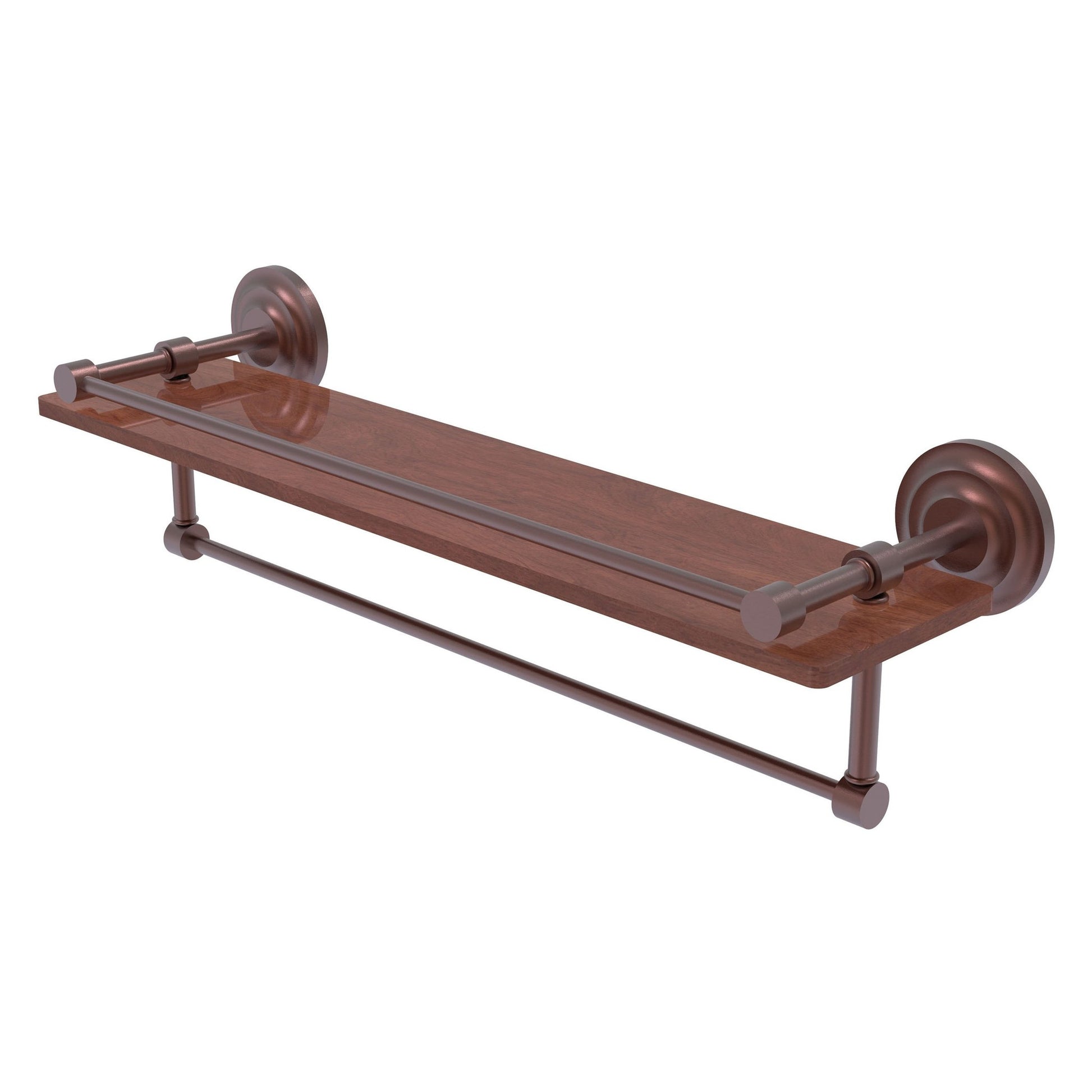 Allied Brass Que New 22" x 5" Antique Copper Solid Brass 22-Inch IPE Ironwood Shelf With Gallery Rail and Towel Bar