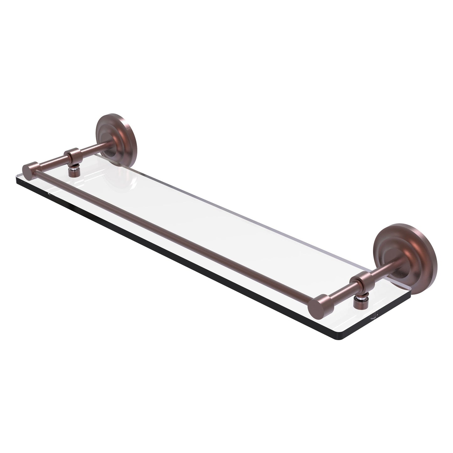 Allied Brass Que New 22" x 5" Antique Copper Solid Brass 22-Inch Tempered Glass Shelf With Gallery Rail