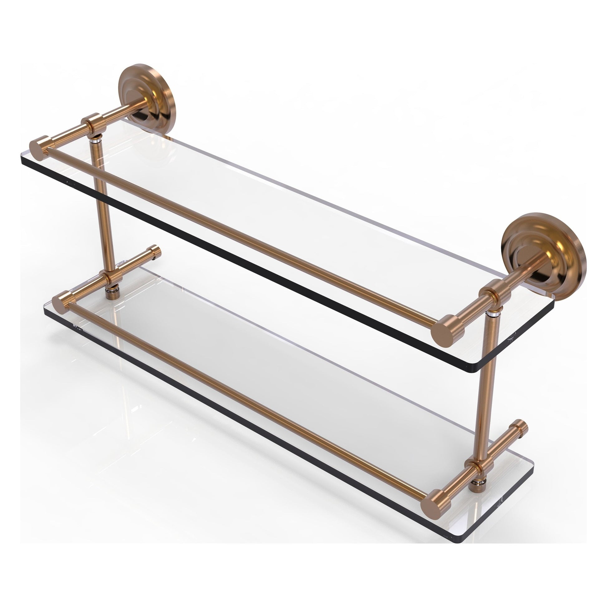 Allied Brass Que New 22" x 5" Brushed Bronze Solid Brass 22-Inch Double Glass Shelf With Gallery Rail