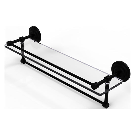 Allied Brass Que New 22" x 5" Matte Black Solid Brass 22-Inch Gallery Glass Shelf With Towel Bar