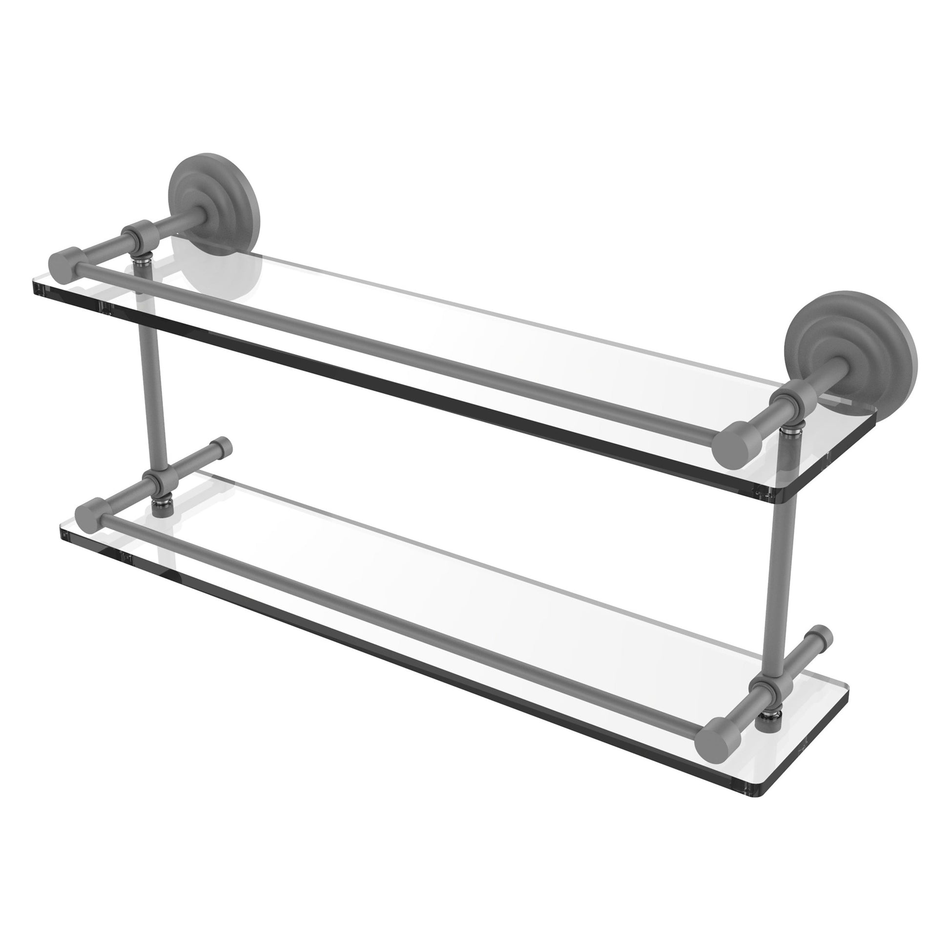 Allied Brass Que New 22" x 5" Matte Gray Solid Brass 22-Inch Double Glass Shelf With Gallery Rail