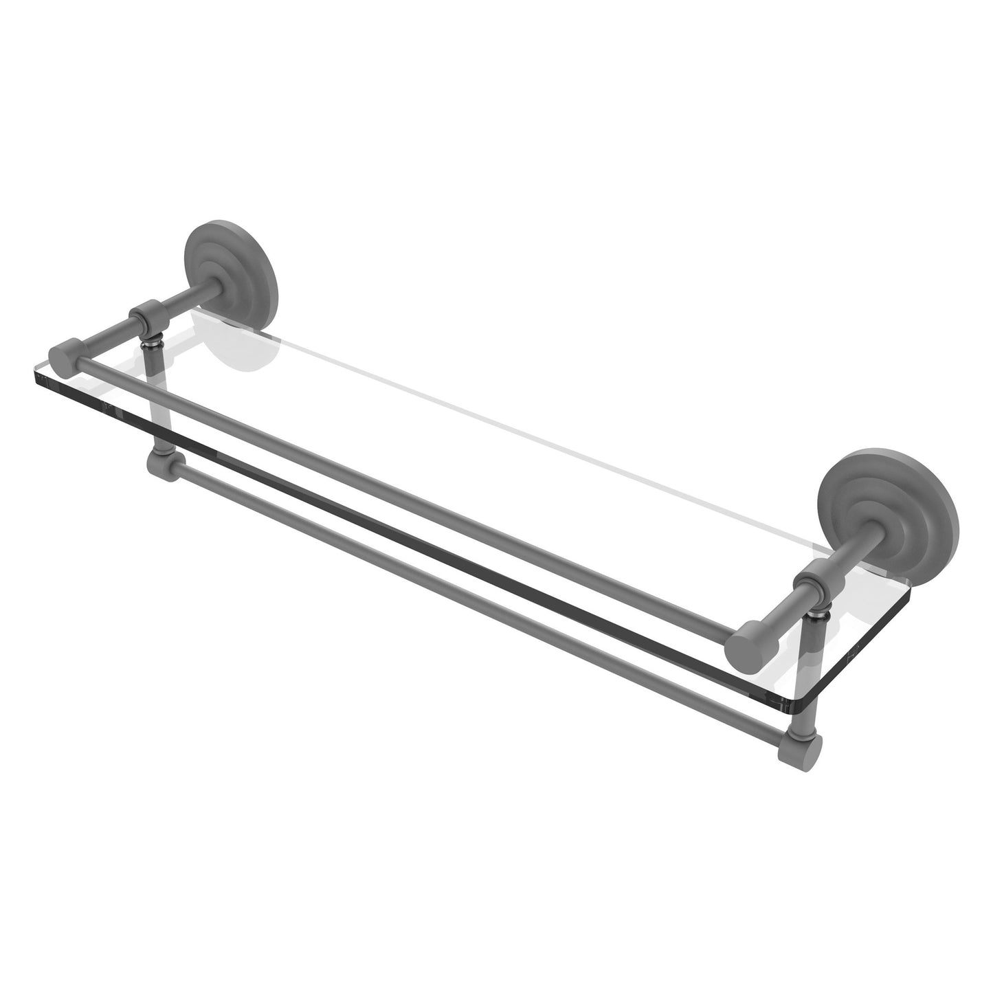 Allied Brass Que New 22" x 5" Matte Gray Solid Brass 22-Inch Gallery Glass Shelf With Towel Bar