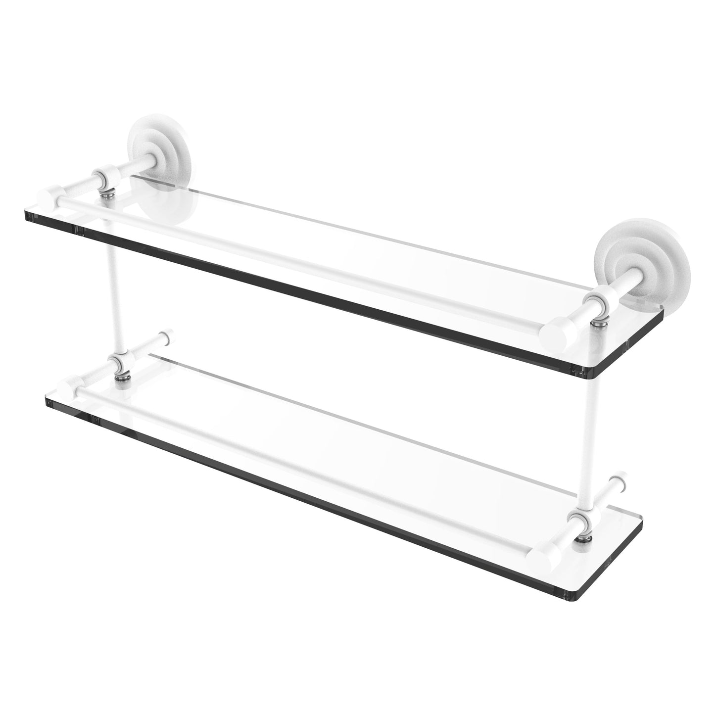 Allied Brass Que New 22" x 5" Matte White Solid Brass 22-Inch Double Glass Shelf With Gallery Rail