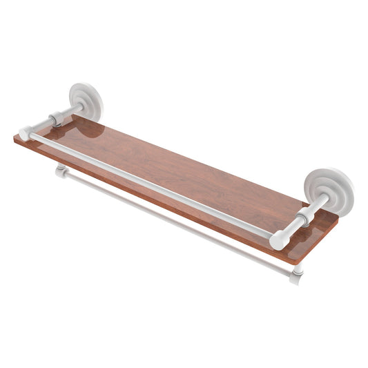 Allied Brass Que New 22" x 5" Matte White Solid Brass 22-Inch IPE Ironwood Shelf With Gallery Rail and Towel Bar