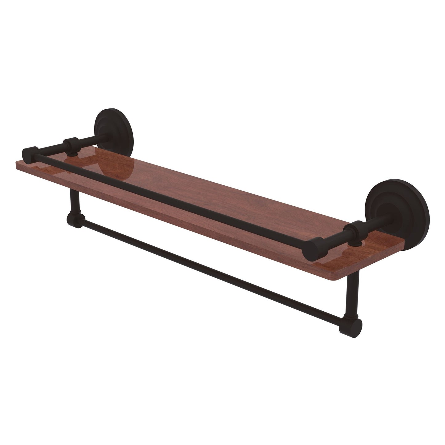 Allied Brass Que New 22" x 5" Oil Rubbed Bronze Solid Brass 22-Inch IPE Ironwood Shelf With Gallery Rail and Towel Bar