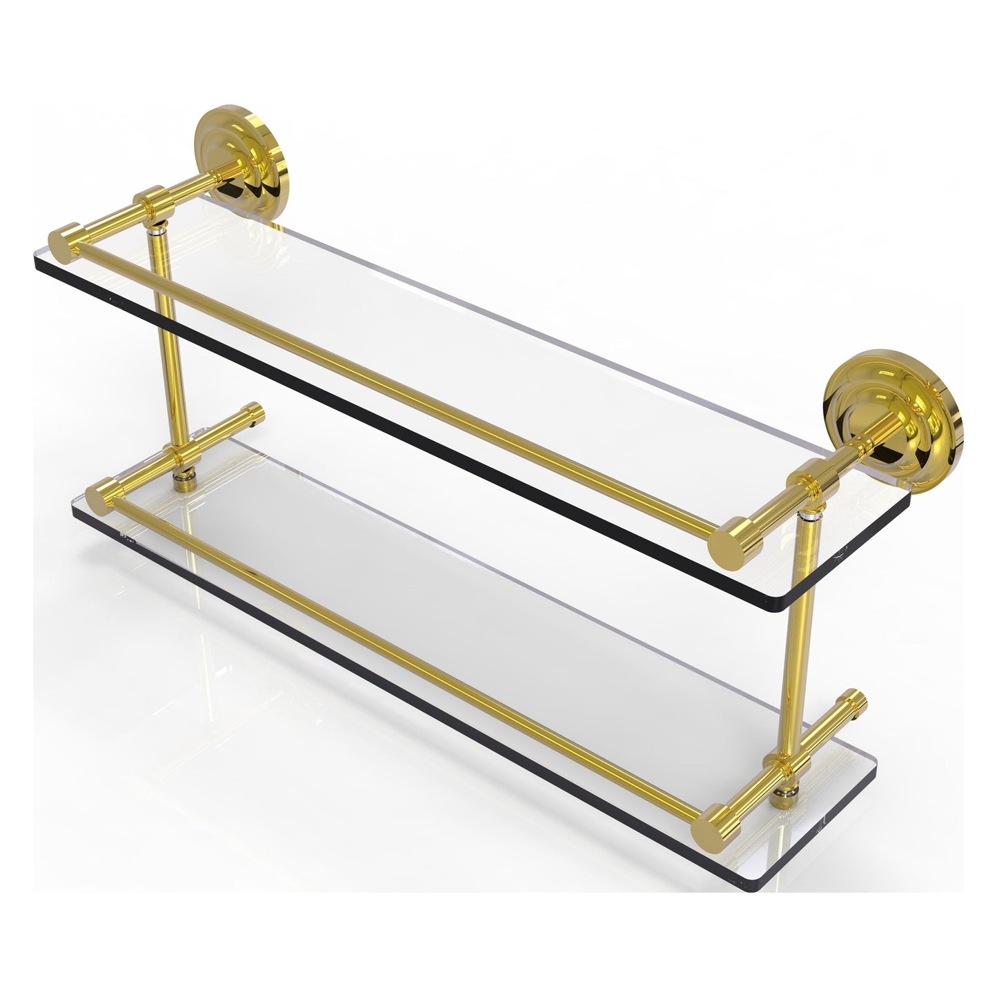 Allied Brass Que New 22" x 5" Polished Brass Solid Brass 22-Inch Double Glass Shelf With Gallery Rail