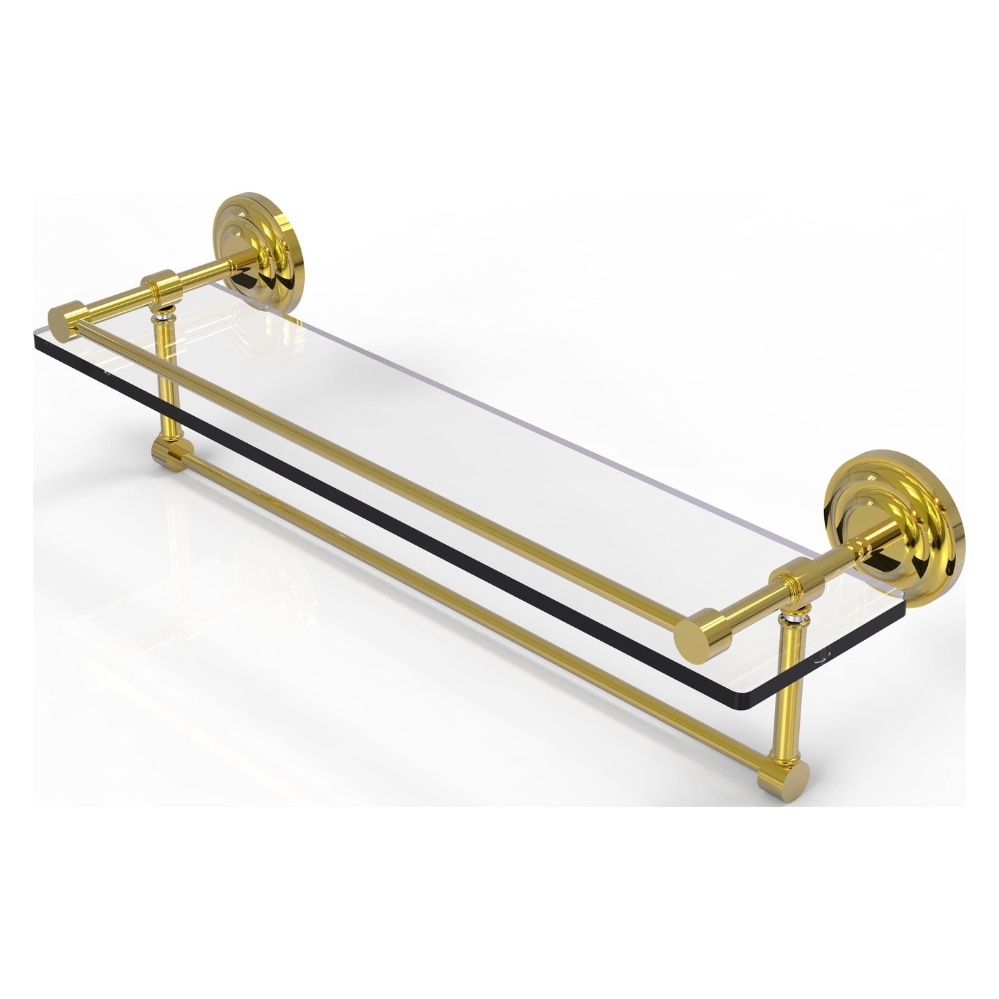 Allied Brass Que New 22" x 5" Polished Brass Solid Brass 22-Inch Gallery Glass Shelf With Towel Bar