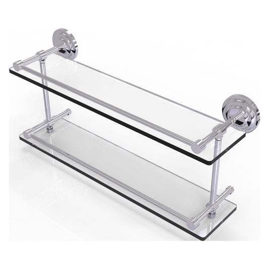 Allied Brass Que New 22" x 5" Polished Chrome Solid Brass 22-Inch Double Glass Shelf With Gallery Rail