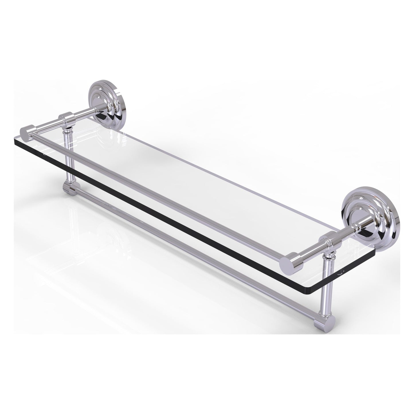 Allied Brass Que New 22" x 5" Polished Chrome Solid Brass 22-Inch Gallery Glass Shelf With Towel Bar