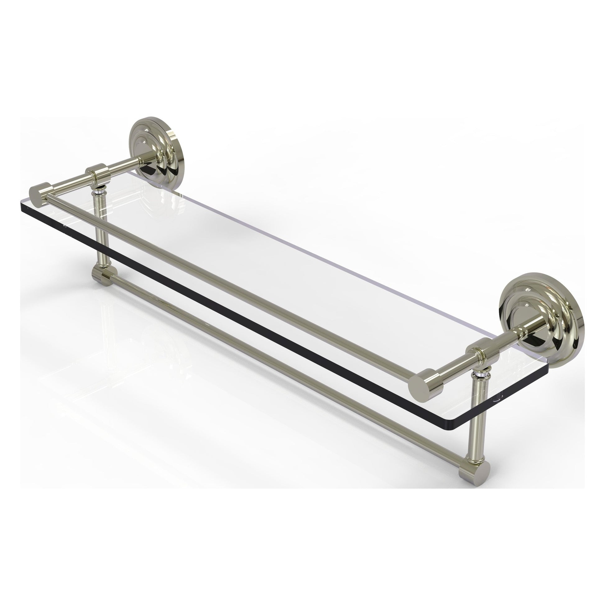 Allied Brass Que New 22" x 5" Polished Nickel Solid Brass 22-Inch Gallery Glass Shelf With Towel Bar