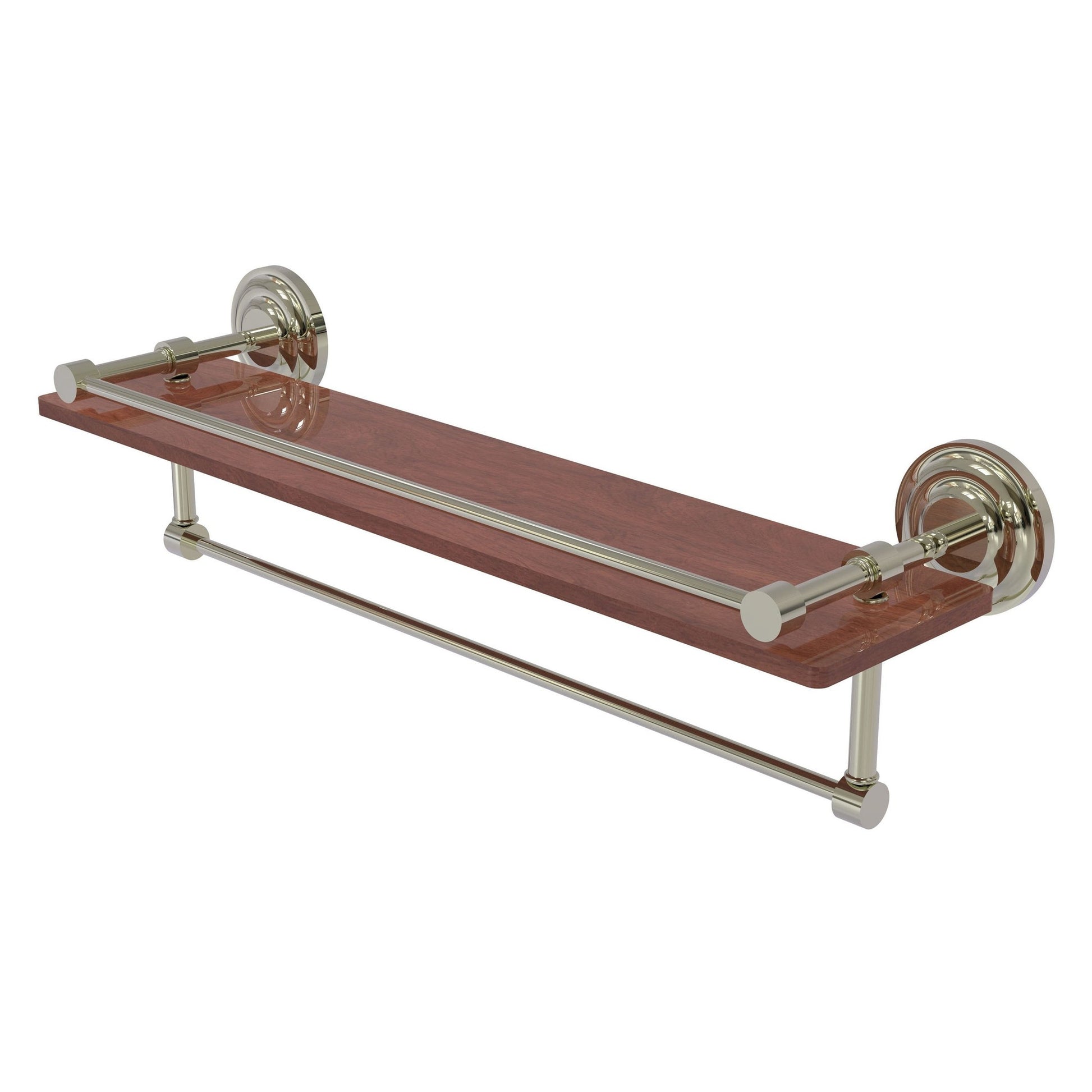 Allied Brass Que New 22" x 5" Polished Nickel Solid Brass 22-Inch IPE Ironwood Shelf With Gallery Rail and Towel Bar