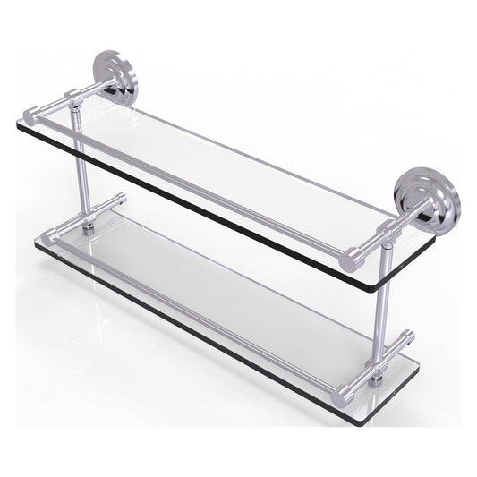 Allied Brass Que New 22" x 5" Satin Chrome Solid Brass 22-Inch Double Glass Shelf With Gallery Rail