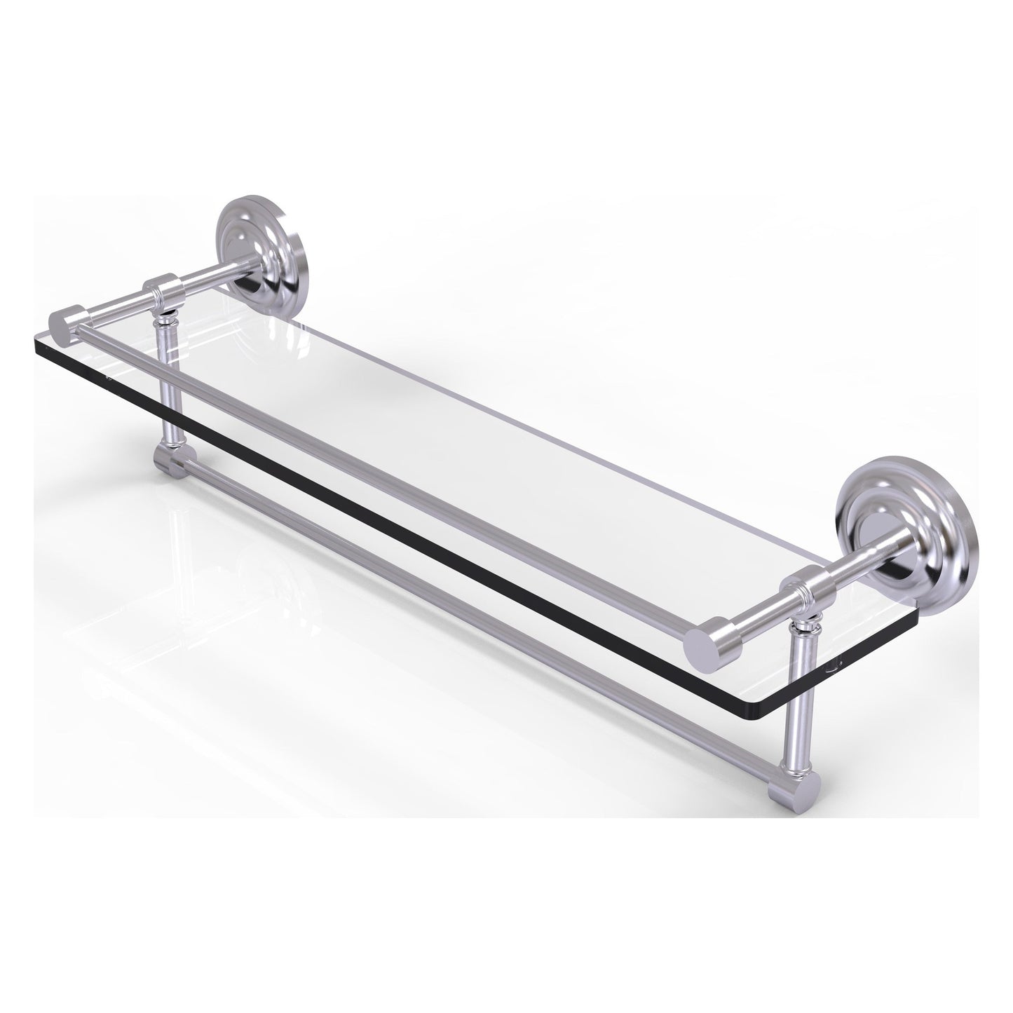 Allied Brass Que New 22" x 5" Satin Chrome Solid Brass 22-Inch Gallery Glass Shelf With Towel Bar