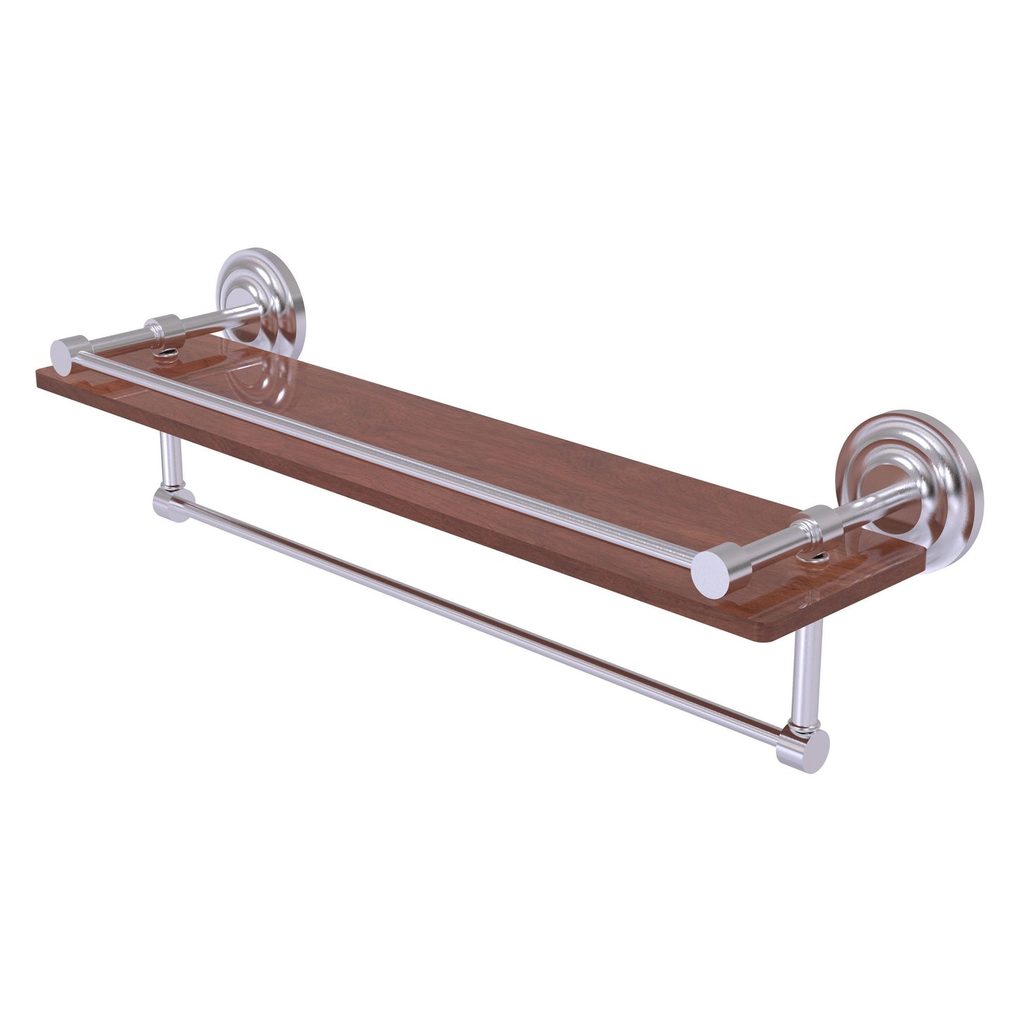 Allied Brass Que New 22" x 5" Satin Chrome Solid Brass 22-Inch IPE Ironwood Shelf With Gallery Rail and Towel Bar