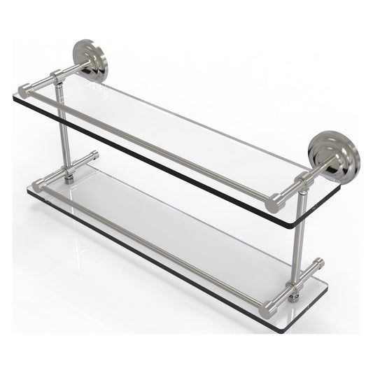 Allied Brass Que New 22" x 5" Satin Nickel Solid Brass 22-Inch Double Glass Shelf With Gallery Rail