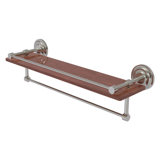 Allied Brass Que New 22" x 5" Satin Nickel Solid Brass 22-Inch IPE Ironwood Shelf With Gallery Rail and Towel Bar
