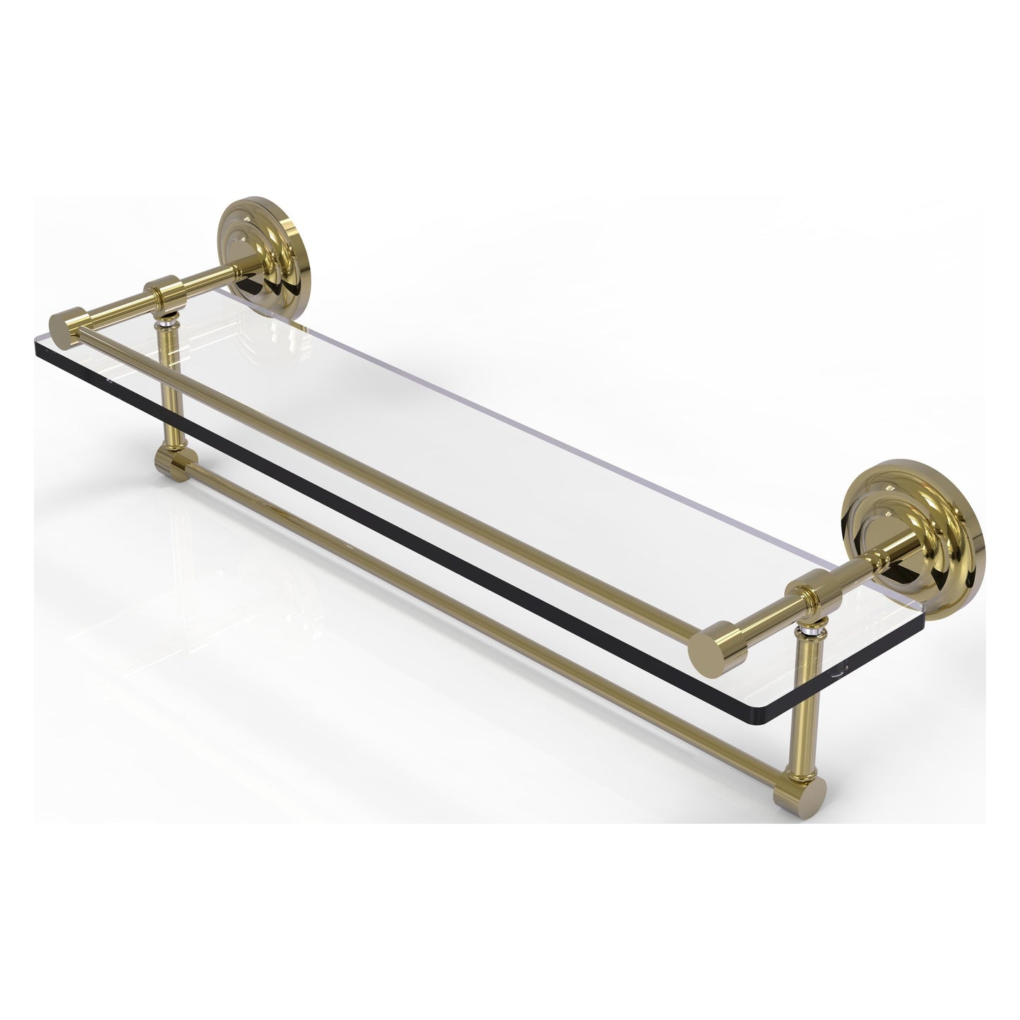 Allied Brass Que New 22" x 5" Unlacquered Brass Solid Brass 22-Inch Gallery Glass Shelf With Towel Bar
