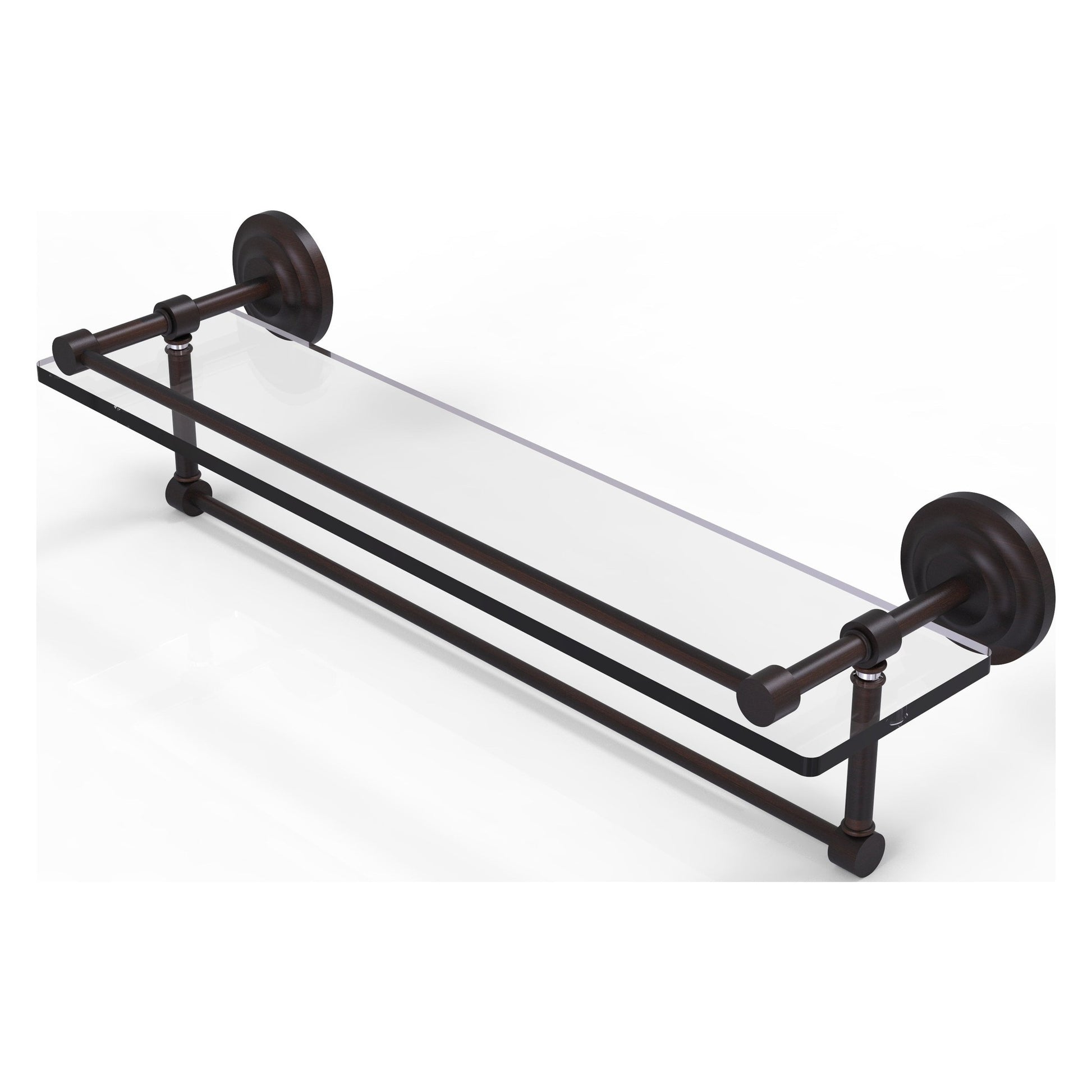 Allied Brass Que New 22" x 5" Venetian Bronze Solid Brass 22-Inch Gallery Glass Shelf With Towel Bar