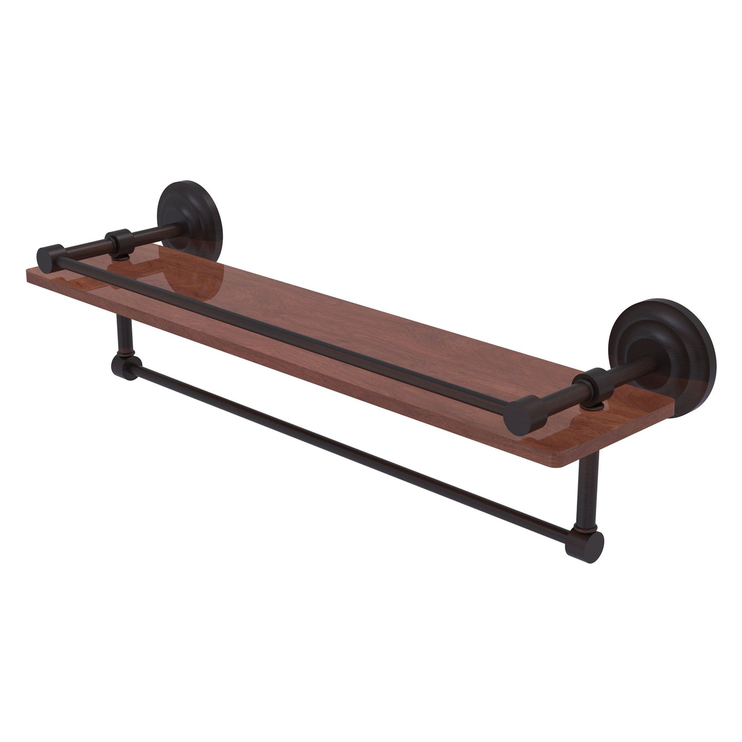 Allied Brass Que New 22" x 5" Venetian Bronze Solid Brass 22-Inch IPE Ironwood Shelf With Gallery Rail and Towel Bar