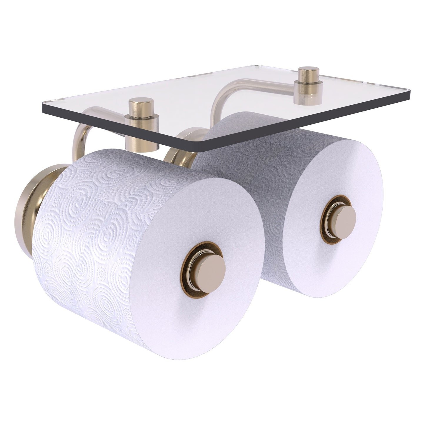 Allied Brass Que New 8.5" x 7.4" Antique Pewter Solid Brass 2-Roll Toilet Paper Holder With Glass Shelf