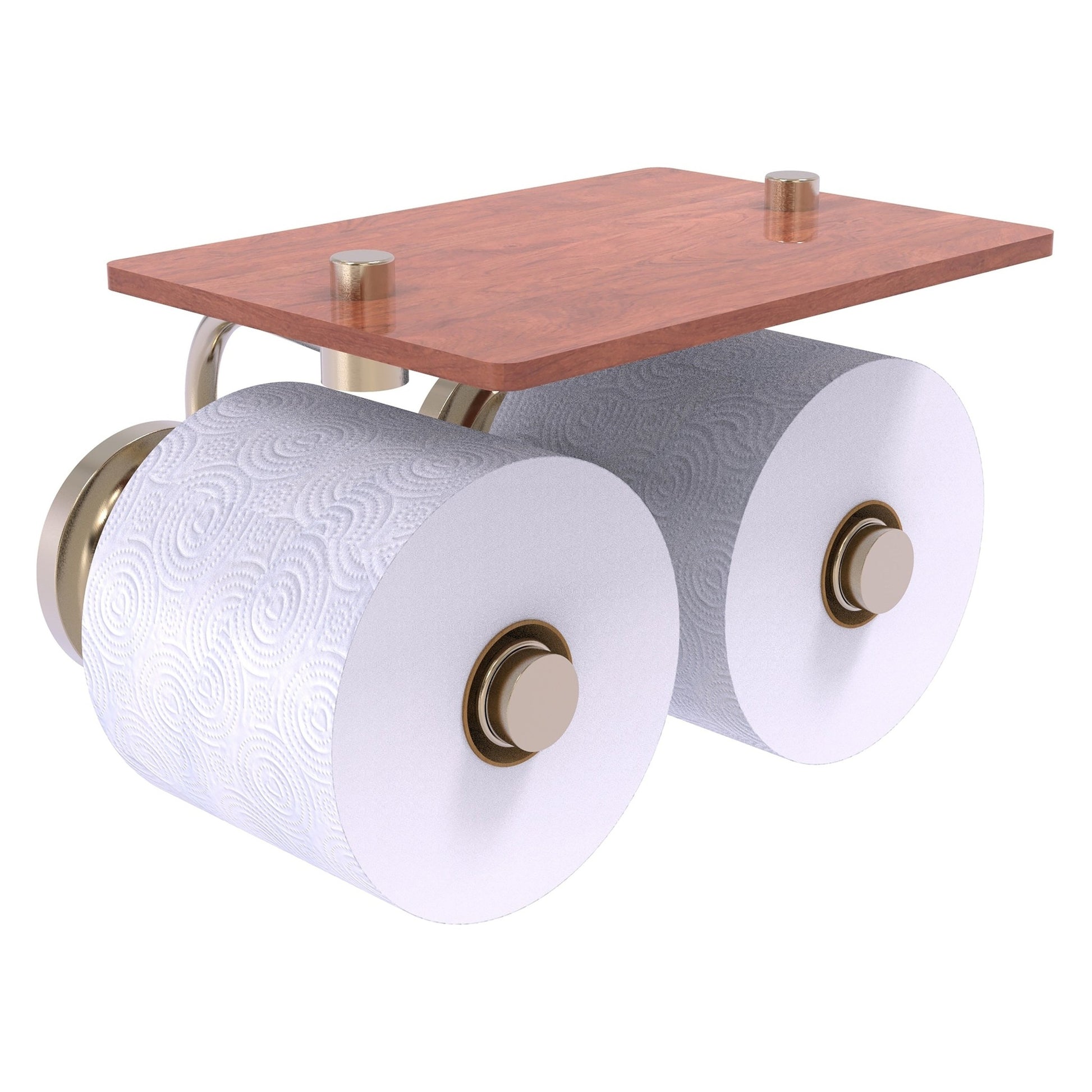 Allied Brass Que New 8.5" x 7.4" Antique Pewter Solid Brass 2-Roll Toilet Paper Holder With Wood Shelf