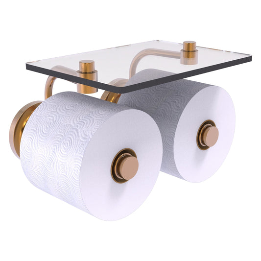 Allied Brass Que New 8.5" x 7.4" Brushed Bronze Solid Brass 2-Roll Toilet Paper Holder With Glass Shelf