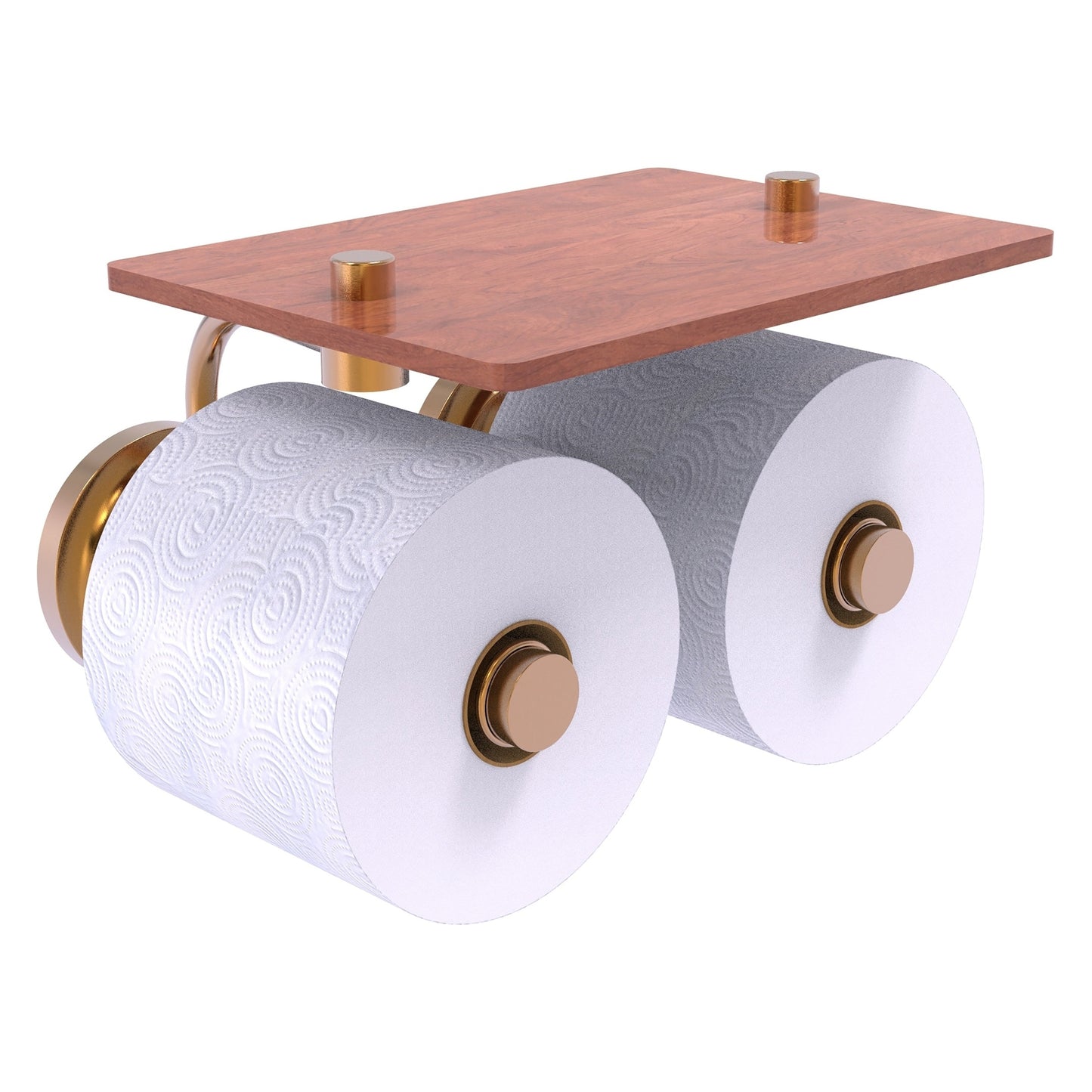 Allied Brass Que New 8.5" x 7.4" Brushed Bronze Solid Brass 2-Roll Toilet Paper Holder With Wood Shelf